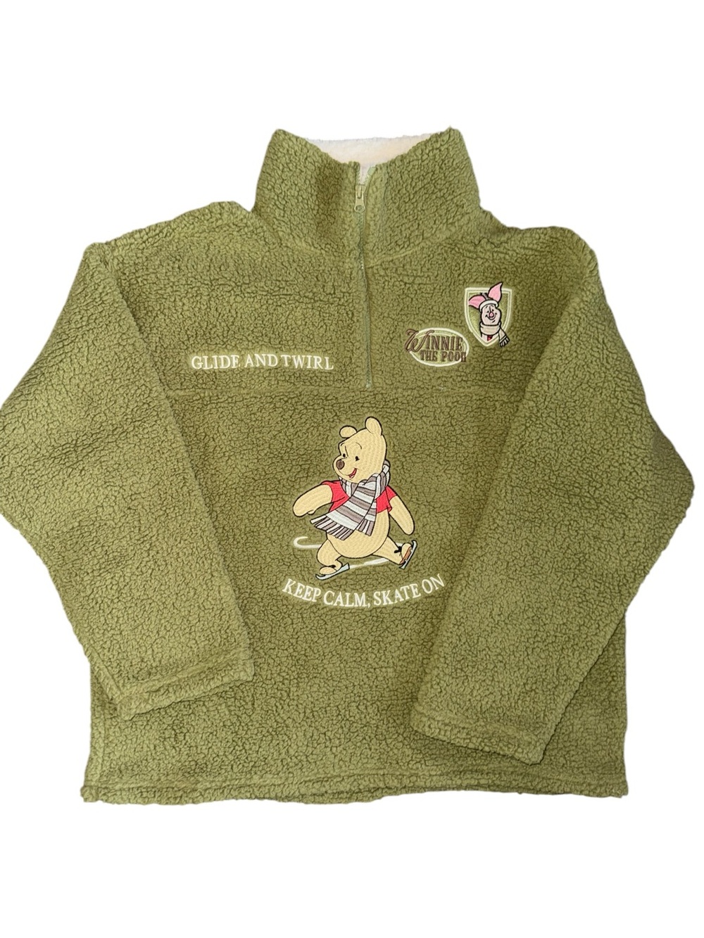 Disney Winnie the Pooh Sherpa Pullover XL Green Fleece Cozy Winter Top NWT